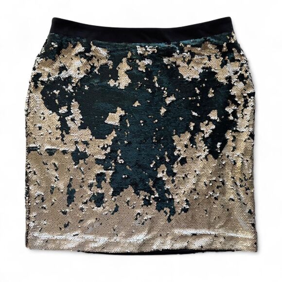 Marc Women's Sequin Mini Skirt Size Medium Gold and Green Glam Club Night Out - Picture 1 of 5